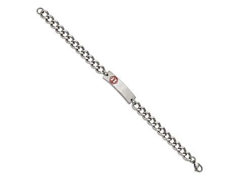 Stainless Steel Polished with Red Enamel 9.5-inch Medical ID Bracelet