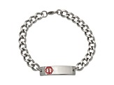 Stainless Steel Polished with Red Enamel 9.5-inch Medical ID Bracelet