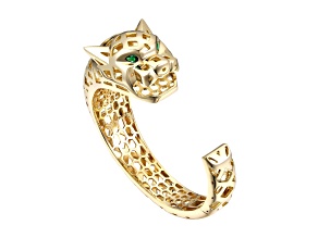 Emerald Green Cubic Zirconia, 14k Gold Plated Brass Jaguar Cuff Bracelet