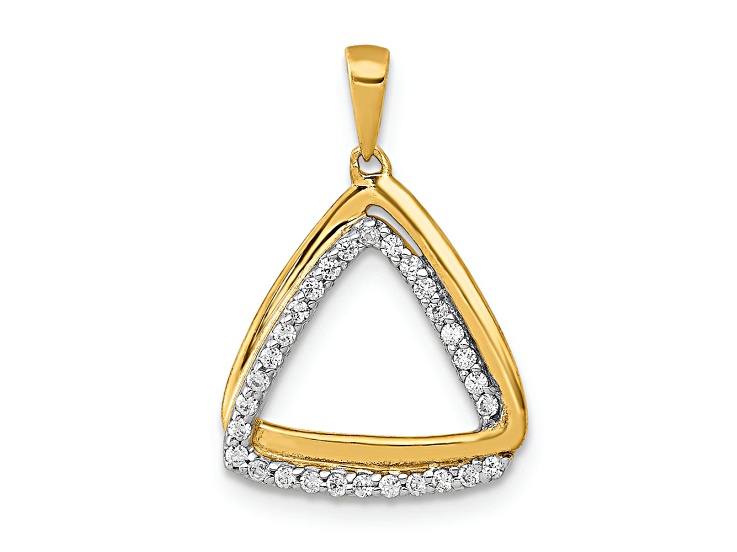 10k Yellow Gold and Rhodium Over 10k Yellow Gold 0.145 ctw Diamond Double Triangle Pendant