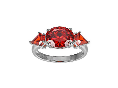 Red Cubic Zirconia Platinum Over Sterling Silver January Birthstone Ring 5.53ctw