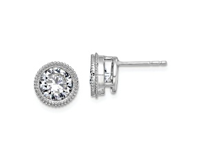 Rhodium Over 14K White Gold Round Beaded Bezel G H I True Light Moissanite Earrings