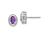 Rhodium Over 10k White Gold 0.9ctw Oval Amethyst February Birthstone Stud Earrings