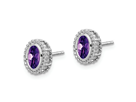 Rhodium Over 10k White Gold 0.9ctw Oval Amethyst February Birthstone Stud Earrings