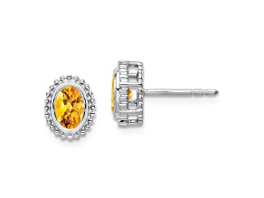 Rhodium Over 10k White Gold 0.96ctw Oval Citrine November Birthstone Stud Earrings