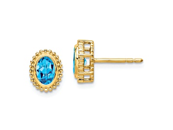 Picture of 10k Yellow Gold 1.12ctw Oval Blue Topaz December Birthstone Stud Earrings