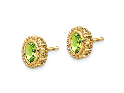 10k Yellow Gold 0.9ctw Oval Peridot August Birthstone Stud Earrings