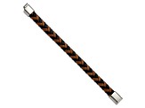 Black and Brown Leather and Stainless Steel Polished 8.5-inch Bracelet