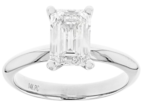 14K White Gold Emerald Cut IGI Certified Lab Grown Diamond Solitaire Ring 2.0ct, F Color/VS1 Clarity