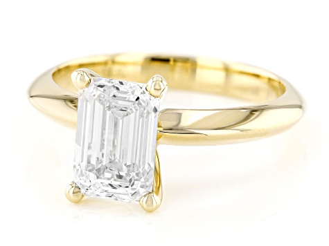 14K Yellow Gold Emerald Cut IGI Certified Lab Grown Diamond Solitaire Ring 2.0ct, F/VS1