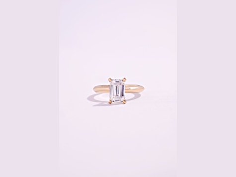 14K Yellow Gold Emerald Cut IGI Certified Lab Grown Diamond Solitaire Ring 2.0ct, F/VS1