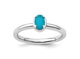 Rhodium Over Sterling Silver Stackable Expressions Turquoise Polished Ring