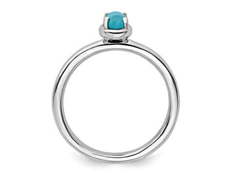 Rhodium Over Sterling Silver Stackable Expressions Turquoise Polished Ring