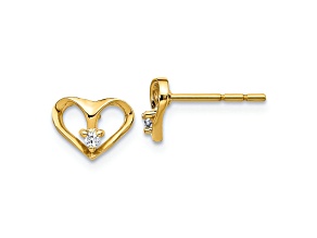 14k Yellow Gold Diamond Heart Stud Earrings