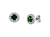 0.88ctw Emerald and Diamond Halo Earrings in 14k White Gold