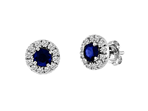 0.93ctw Sapphire and Diamond Halo Earring in 14k White Gold