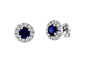 0.93ctw Sapphire and Diamond Halo Earring in 14k White Gold