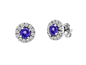 0.83ctw Tanzanite and Diamond Earring in 14k White Gold