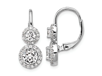 Picture of Rhodium Over Sterling Silver Double Round Cubic Zirconia Halo Leverback Earrings