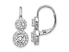 Rhodium Over Sterling Silver Double Round Cubic Zirconia Halo Leverback Earrings