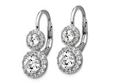 Rhodium Over Sterling Silver Double Round Cubic Zirconia Halo Leverback Earrings