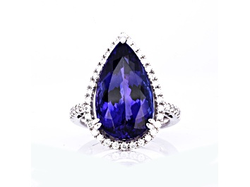 Picture of 12.43 Ctw Tanzanite and 0.62 Ctw White Diamond Ring in 18K WG