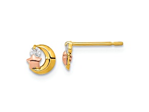 14K Yellow Gold and 14K Rose Gold Children's 6mm Cubic Zirconia Moon and Star Stud Earrings