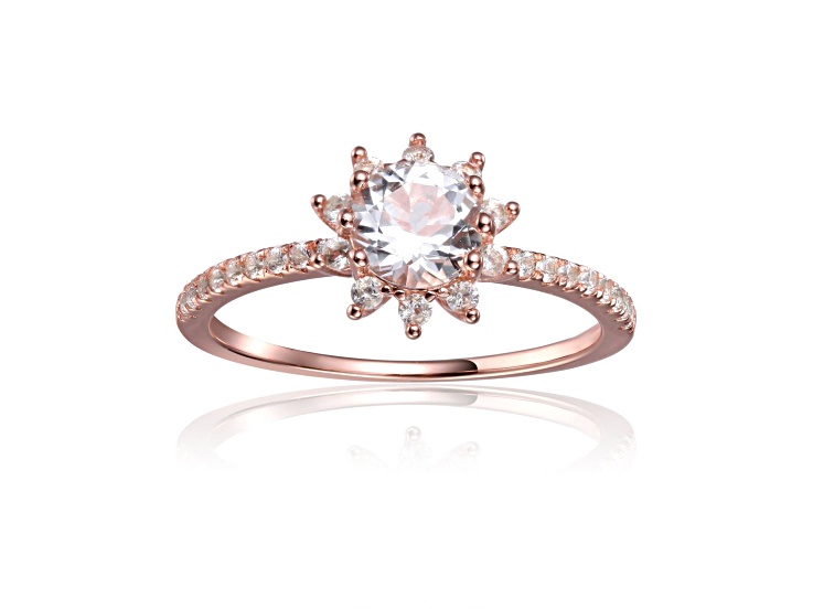White Topaz 14K Rose Gold Over Sterling Silver Flower Design Ring, 1.42ctw