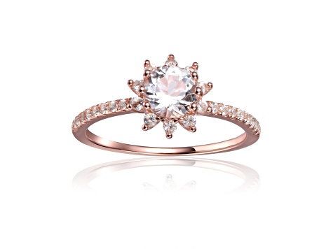 White Topaz 14K Rose Gold Over Sterling Silver Flower Design Ring, 1.42ctw