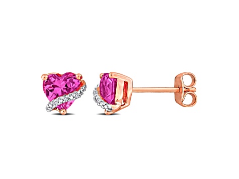 2 CT TGW Created Pink Sapphire and Diamond Accent Stud Earrings in Rose Plated Sterling Silver