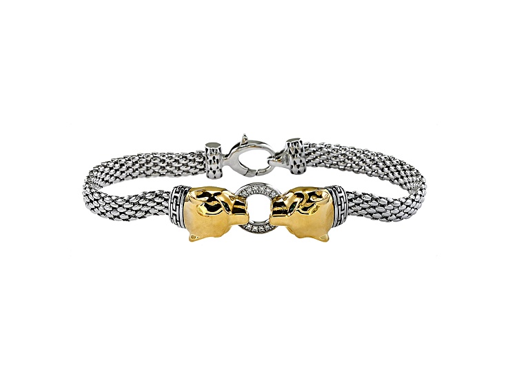EFFY Signature Sterling Silver Tsavorite and Diamond Panther Bracelet 0.17ctw