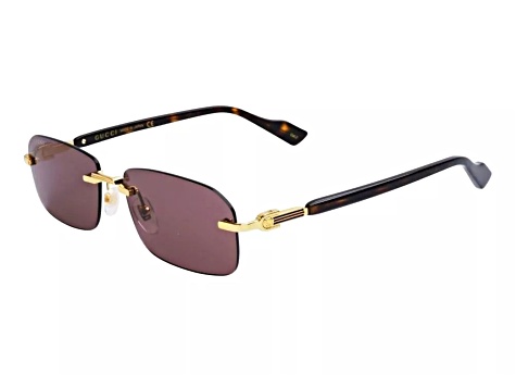 Gucci Gold Tone and Brown Havana Frame / Brown Lens Rectangular Sunglasses