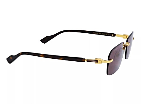 Gucci Gold Tone and Brown Havana Frame / Brown Lens Rectangular Sunglasses