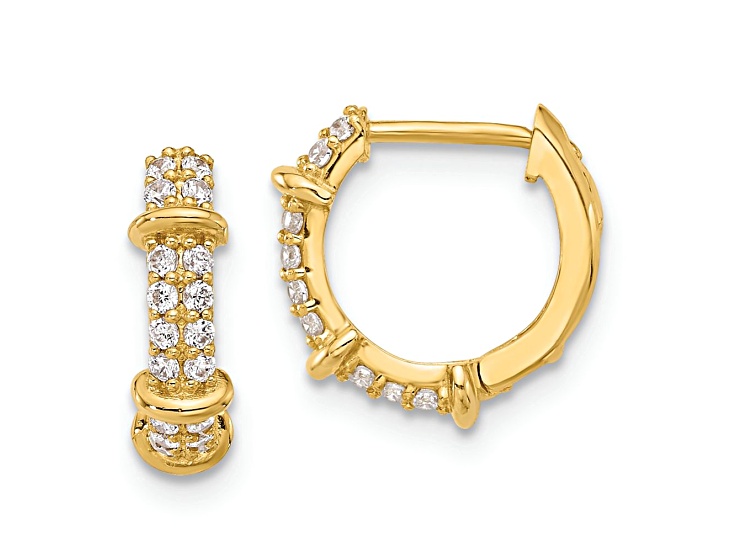 10k Yellow Gold 1/2" Polished Cubic Zirconia Hinged Hoop Earrings