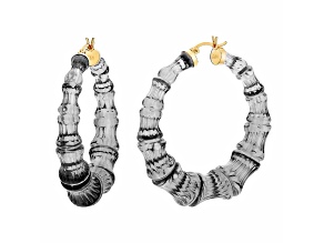 14K Yellow Gold Over Sterling Silver Bamboo Lucite Hoops in Blackberry