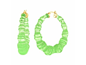 14K Yellow Gold Over Sterling Silver Bamboo Lucite Hoops in Lime