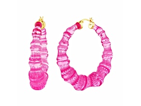 14K Yellow Gold Over Sterling Silver Bamboo Lucite Hoops in Electric Pink