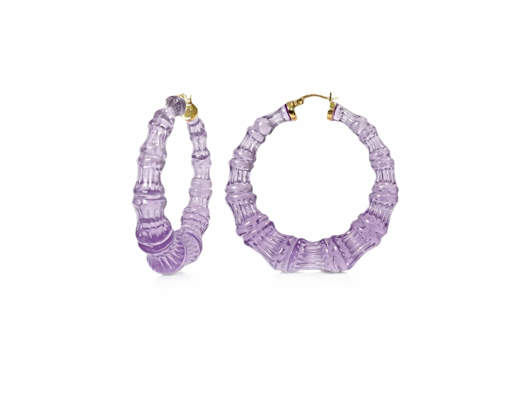 14K Yellow Gold Over Sterling Silver Bamboo Acrylic Hoops in Sheer Mauve