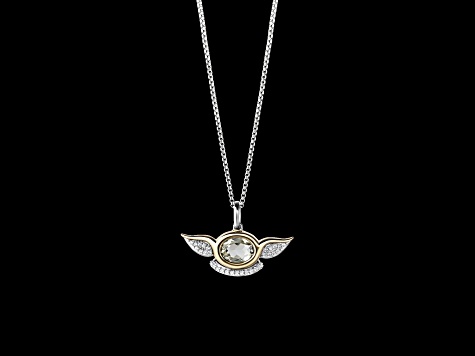 Star Wars™ Fine Jewelry Grogu™ Prasiolite & Diamond Rhodium Over Silver & 10k Gold Pendant 1.45ctw