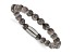 Stainless Steel Polished Light Brown Jade Bead Stretch Bracelet