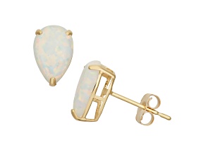 White Lab Created Opal 10K Yellow Gold Earrings 3.00ctw