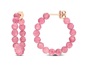 4.63ctw Pink Tourmaline Beaded Hoop Earrings in 18K Rose Gold Over Sterling Silver