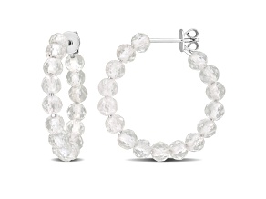 4.0ctw White Topaz Beaded Hoop Earrings in Sterling Silver