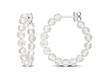 Picture of 4.0ctw White Topaz Beaded Hoop Earrings in Sterling Silver