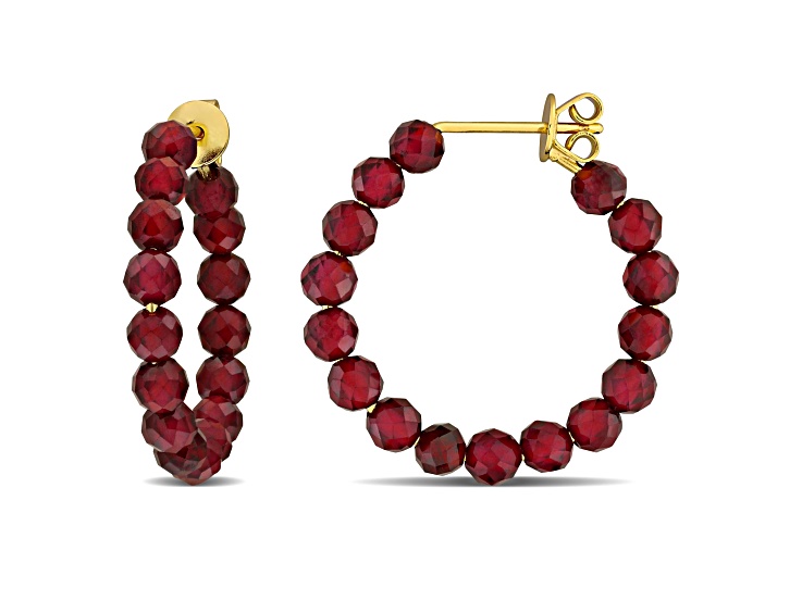 3.80ctw Garnet Beaded Hoop Earrings in 18K Yellow Gold Over Sterling Silver