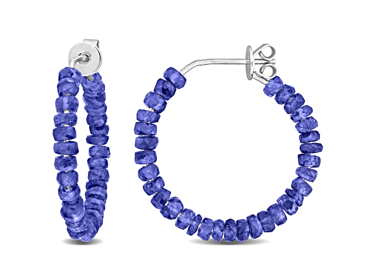 1.38ctw Blue Sapphire Beaded Hoop Earrings in Sterling Silver