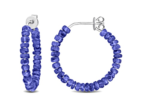 1.38ctw Blue Sapphire Beaded Hoop Earrings in Sterling Silver