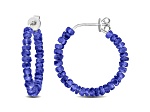 1.38ctw Blue Sapphire Beaded Hoop Earrings in Sterling Silver