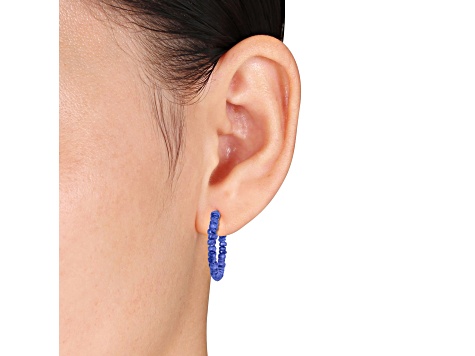 1.38ctw Blue Sapphire Beaded Hoop Earrings in Sterling Silver
