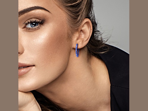 1.38ctw Blue Sapphire Beaded Hoop Earrings in Sterling Silver